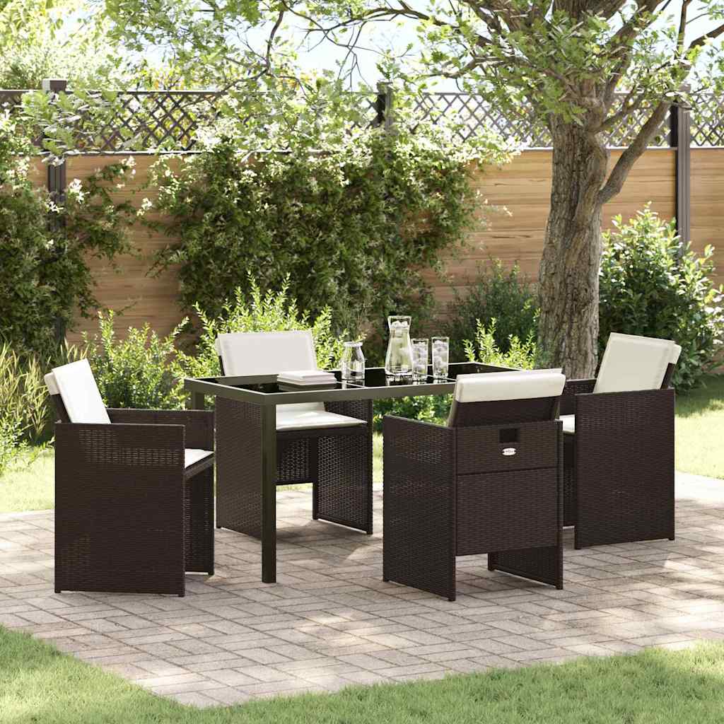 Tuin eettafelset met kussen 5 pcs Bruin poly rattan – afbeelding 1