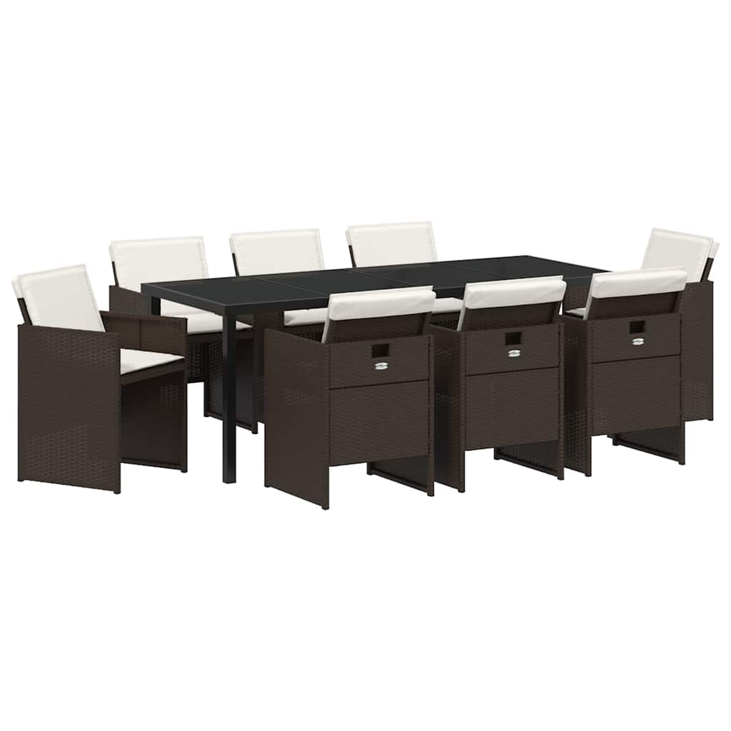 Tuin eettafelset met kussen 9 pcs Bruin poly rattan – afbeelding 2