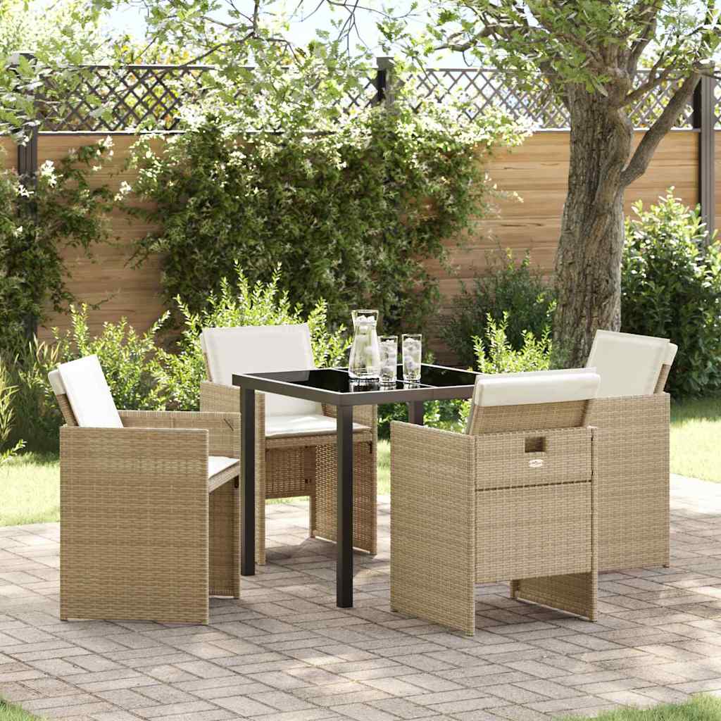 Tuin eettafelset met kussen 5 pcs Beige poly rattan – afbeelding 1