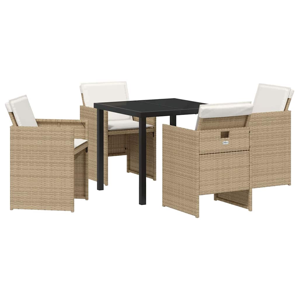 Tuin eettafelset met kussen 5 pcs Beige poly rattan – afbeelding 2