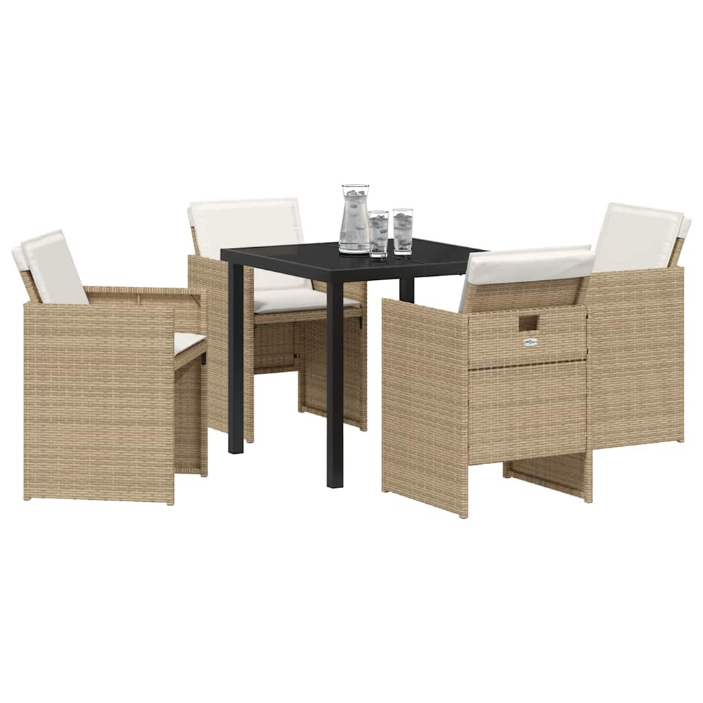 Tuin eettafelset met kussen 5 pcs Beige poly rattan – afbeelding 3