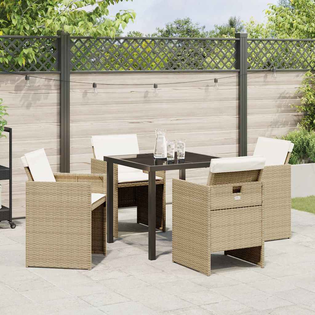 Tuin eettafelset met kussen 5 pcs Beige poly rattan – afbeelding 4