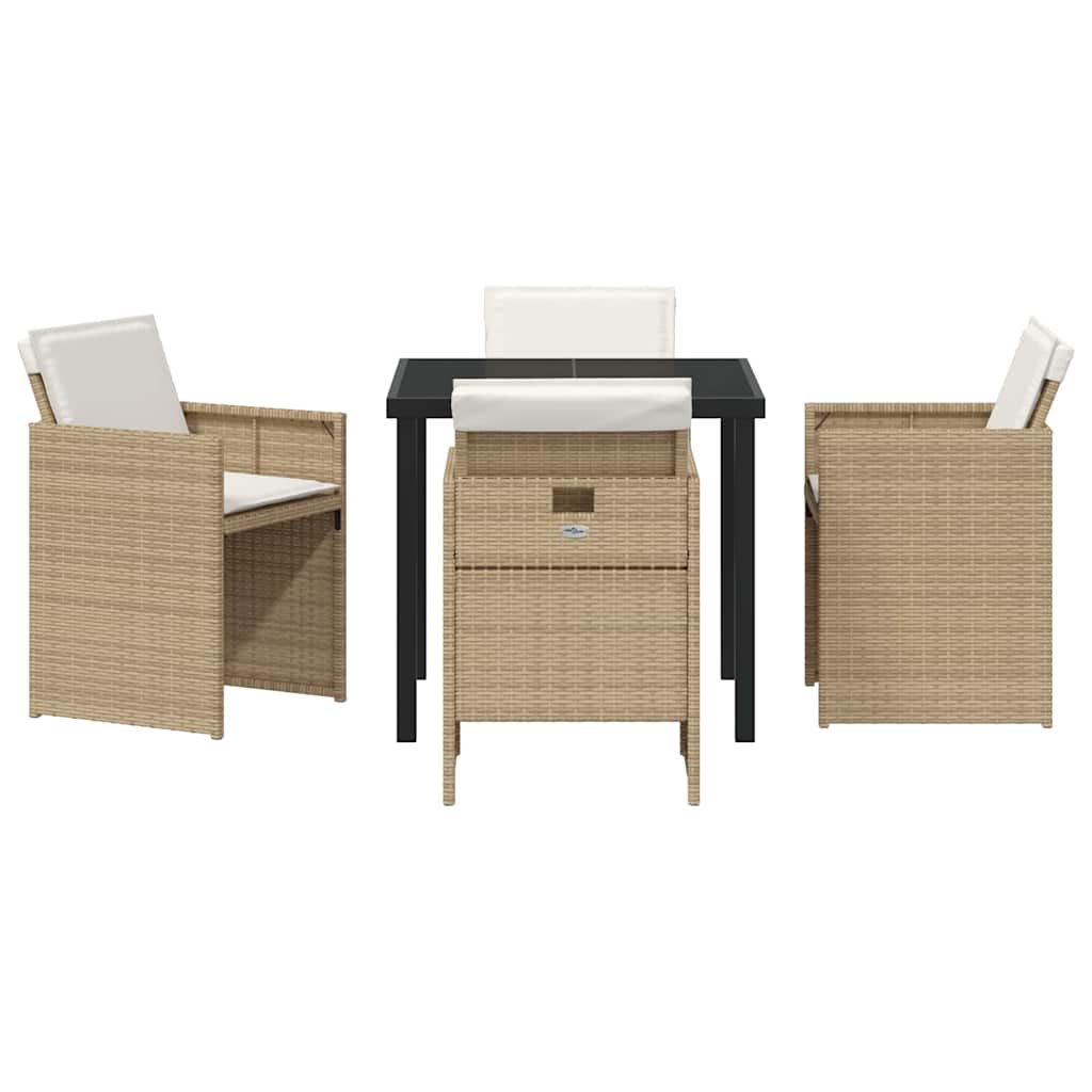 Tuin eettafelset met kussen 5 pcs Beige poly rattan – afbeelding 7