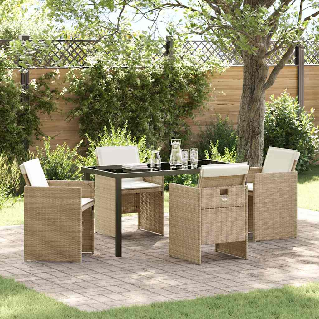Tuin eettafelset met kussen 5 pcs Beige poly rattan – afbeelding 1