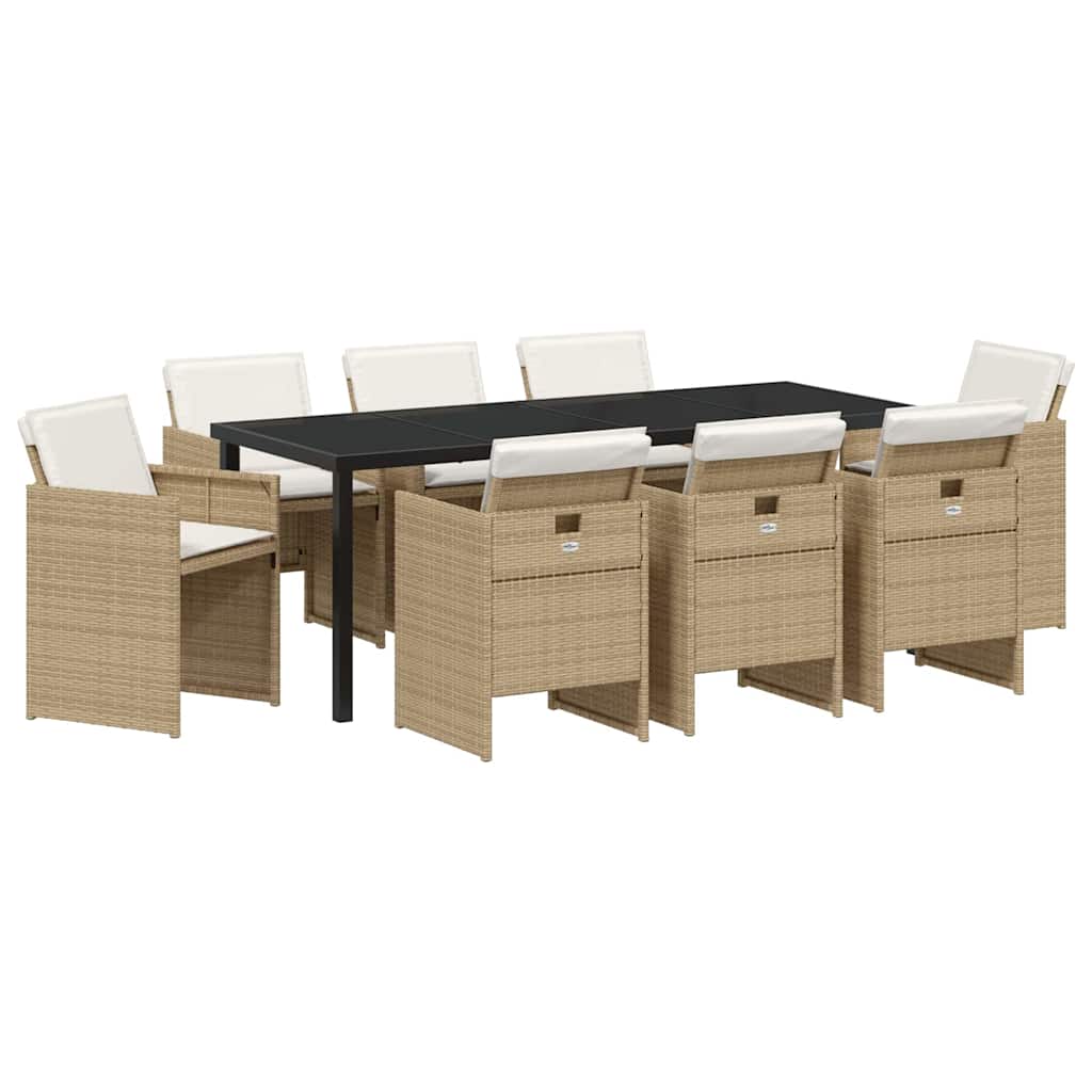 Tuin eettafelset met kussen 9 pcs Beige poly rattan – afbeelding 2