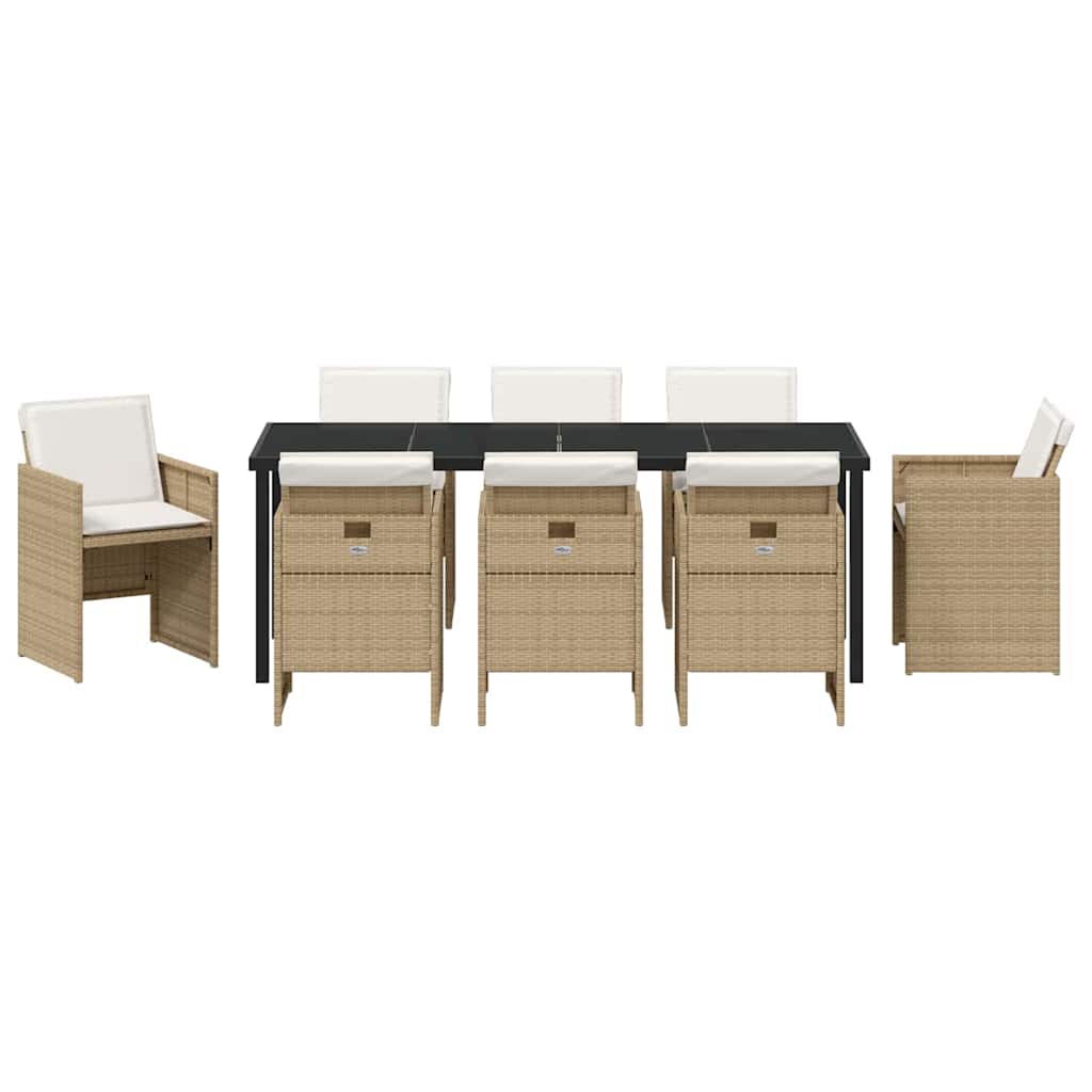 Tuin eettafelset met kussen 9 pcs Beige poly rattan – afbeelding 7