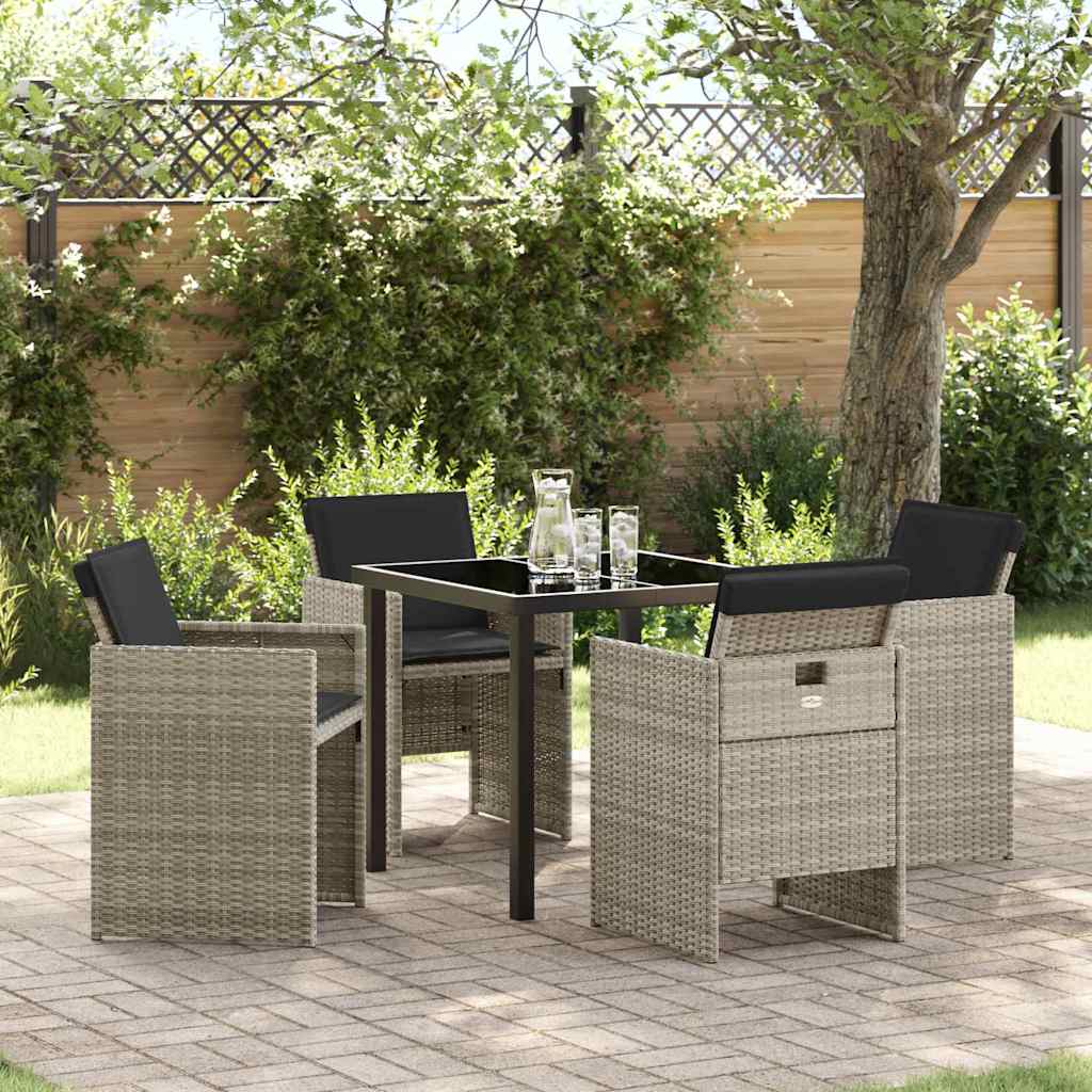 Tuin eettafelset met kussen 5 pcs Lichtgrijs poly rattan – afbeelding 1