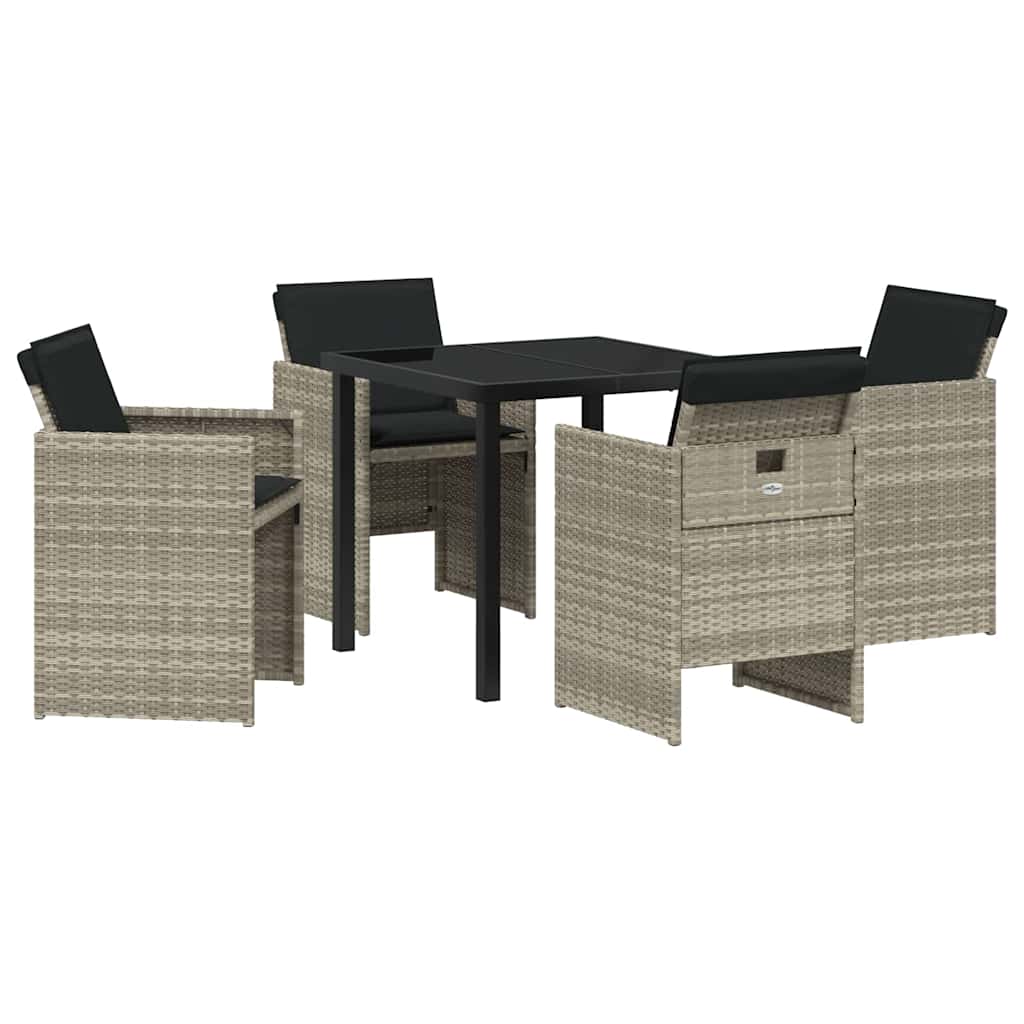 Tuin eettafelset met kussen 5 pcs Lichtgrijs poly rattan – afbeelding 2