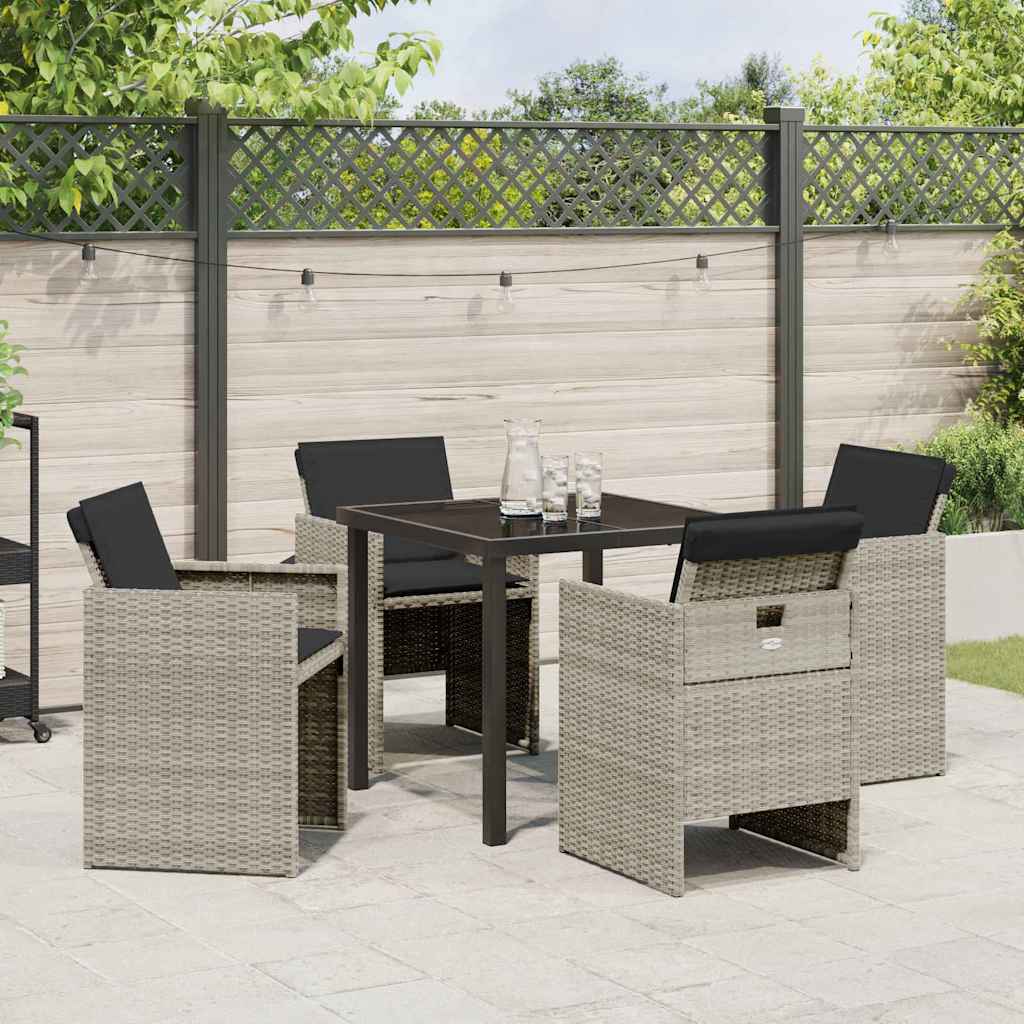 Tuin eettafelset met kussen 5 pcs Lichtgrijs poly rattan – afbeelding 4