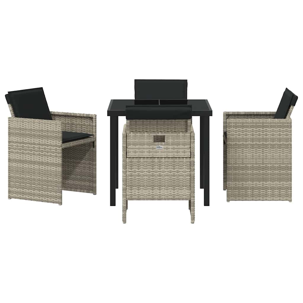 Tuin eettafelset met kussen 5 pcs Lichtgrijs poly rattan – afbeelding 7