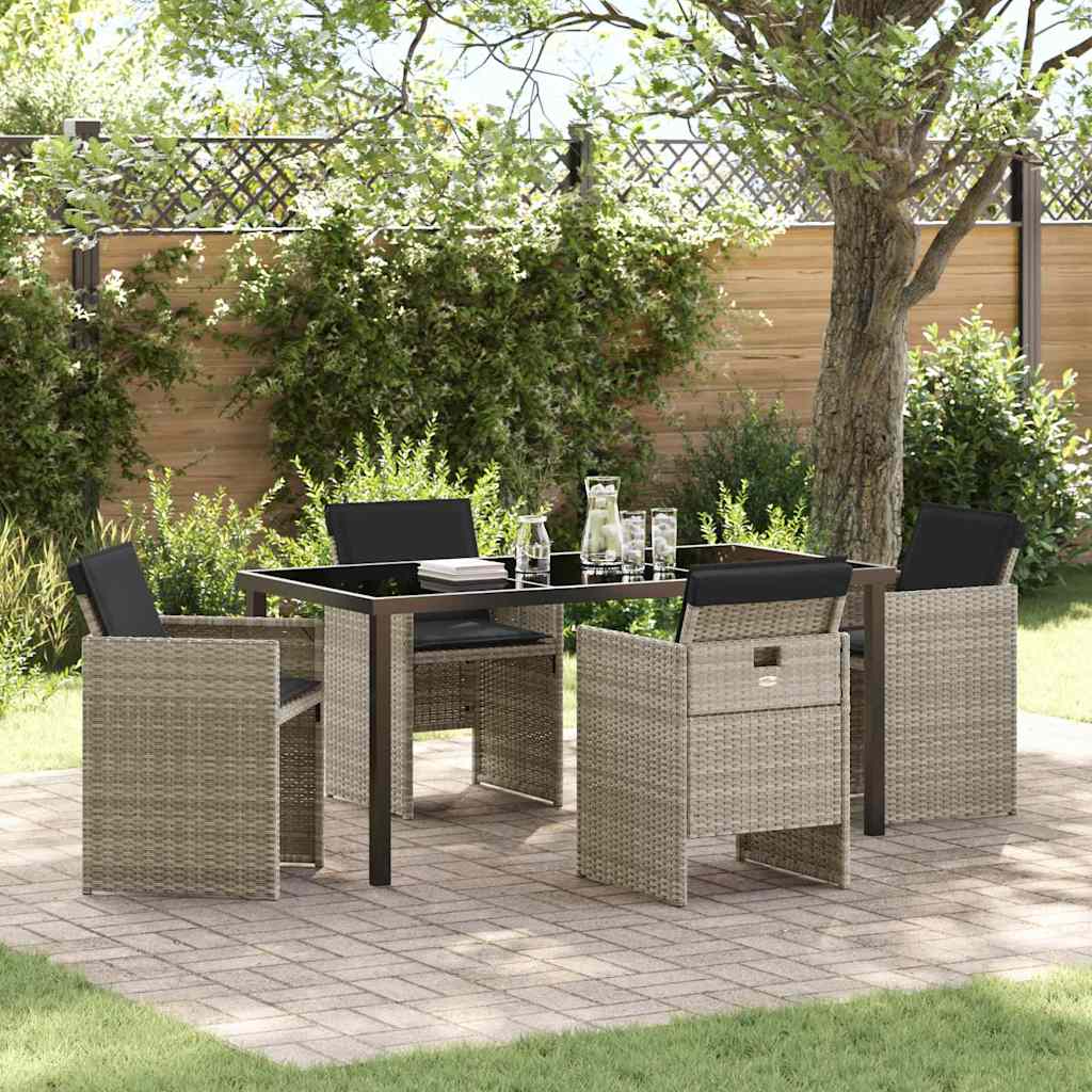 Tuin eettafelset met kussen 5 pcs Lichtgrijs poly rattan – afbeelding 1