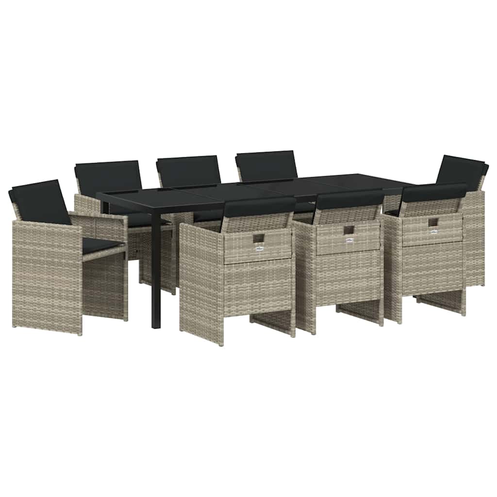 Tuin eettafelset met kussen 9 pcs Lichtgrijs poly rattan – afbeelding 2