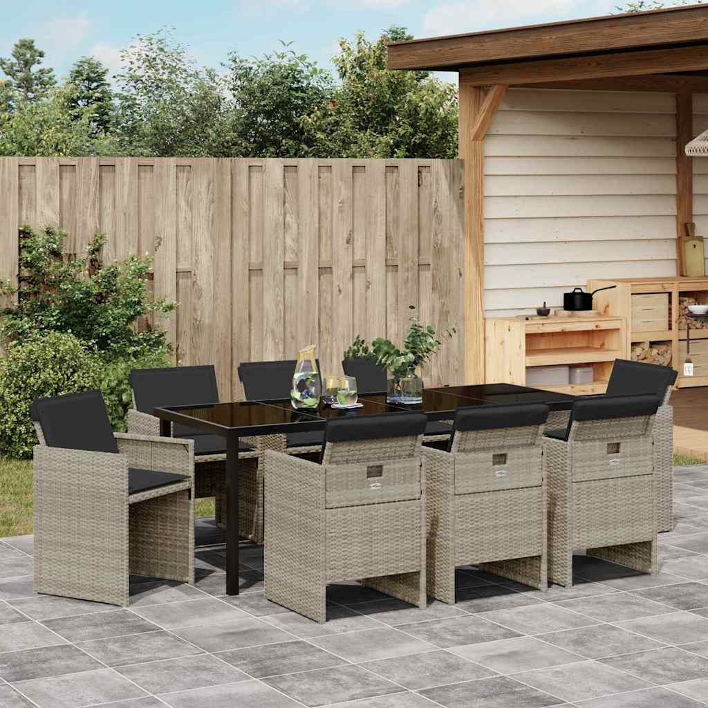 Tuin eettafelset met kussen 9 pcs Lichtgrijs poly rattan – afbeelding 4