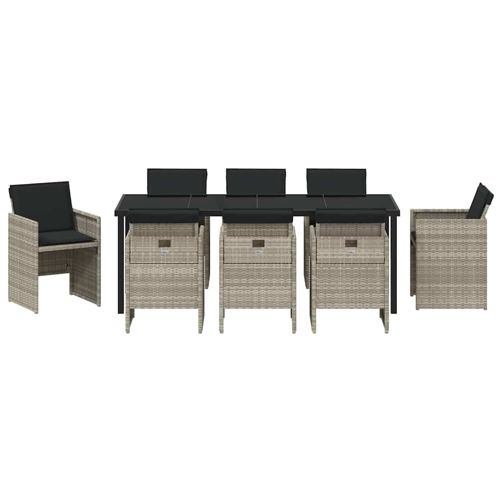 Tuin eettafelset met kussen 9 pcs Lichtgrijs poly rattan – afbeelding 7