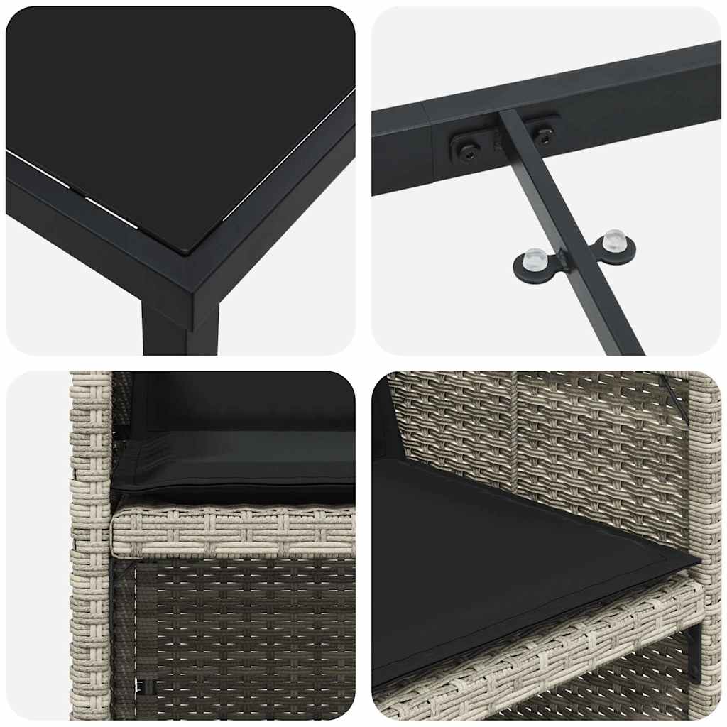 Tuin eettafelset met kussen 9 pcs Lichtgrijs poly rattan – afbeelding 9