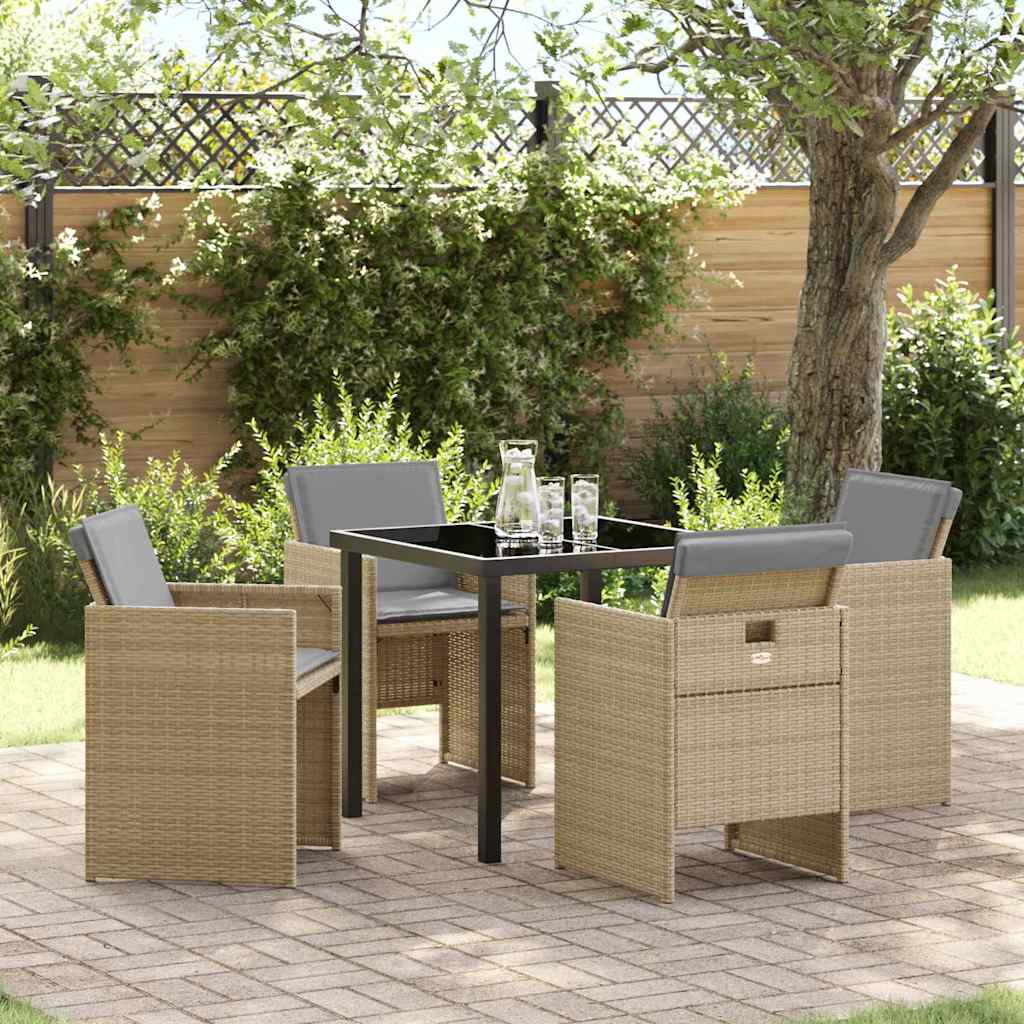 Tuin eettafelset met kussen 5 pcs Beige poly rattan – afbeelding 1