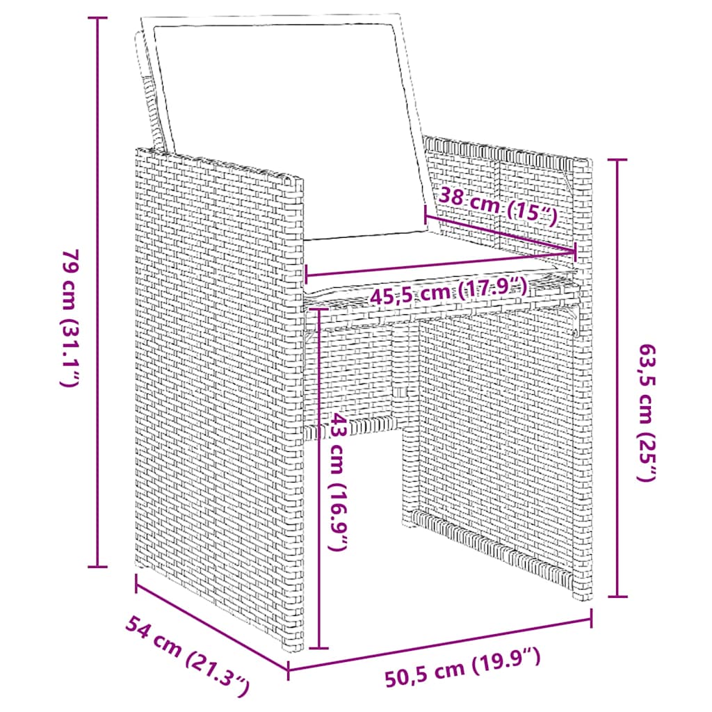 Tuin eettafelset met kussen 5 pcs Beige poly rattan – afbeelding 10