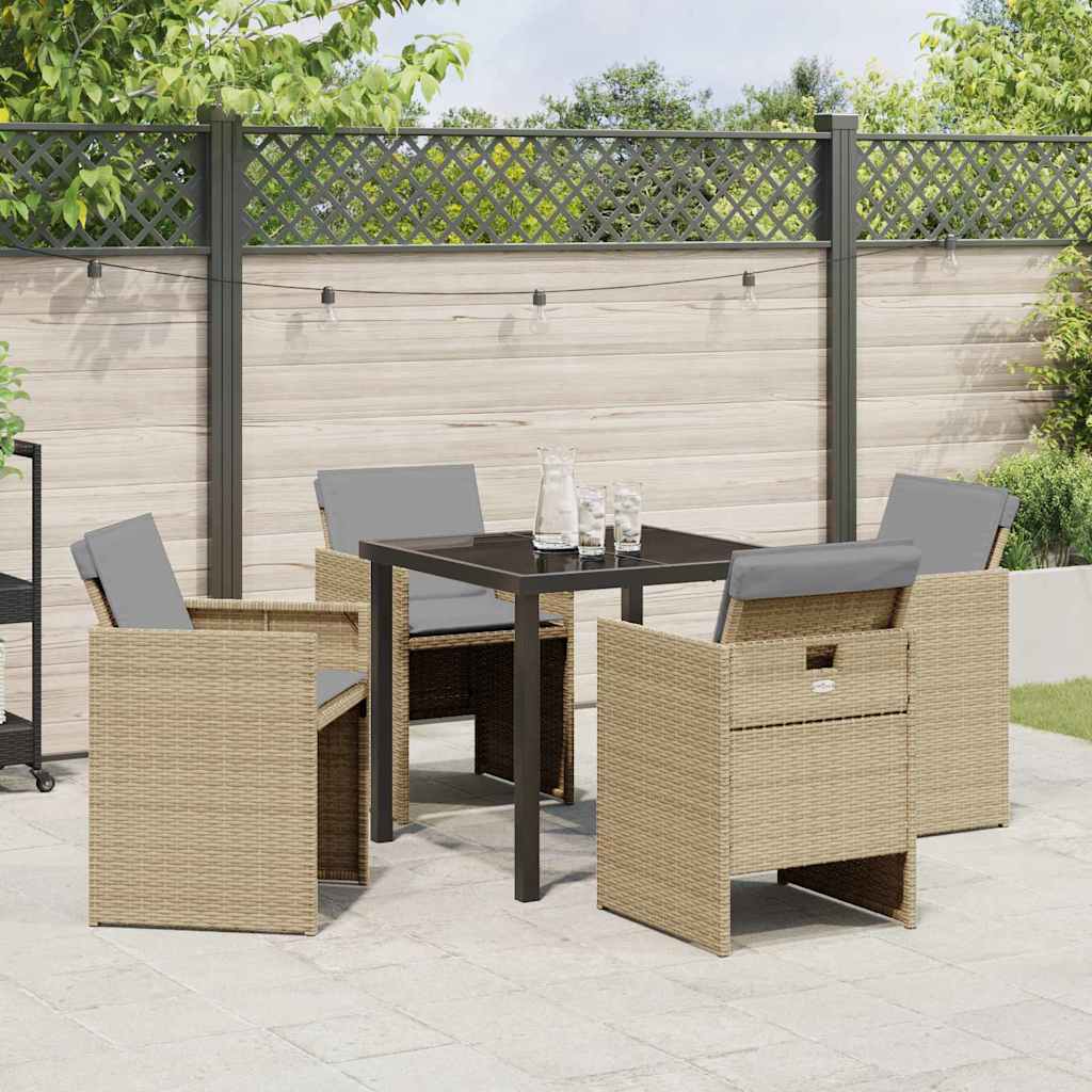 Tuin eettafelset met kussen 5 pcs Beige poly rattan – afbeelding 4