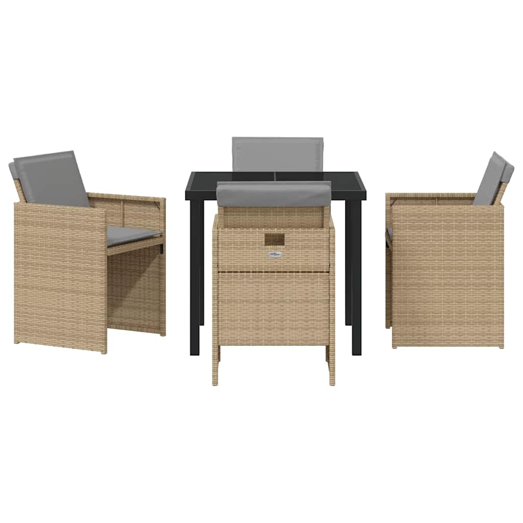 Tuin eettafelset met kussen 5 pcs Beige poly rattan – afbeelding 7