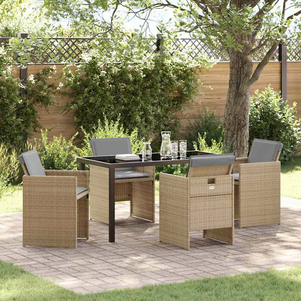 Tuin eettafelset met kussen 5 pcs Beige poly rattan – afbeelding 1