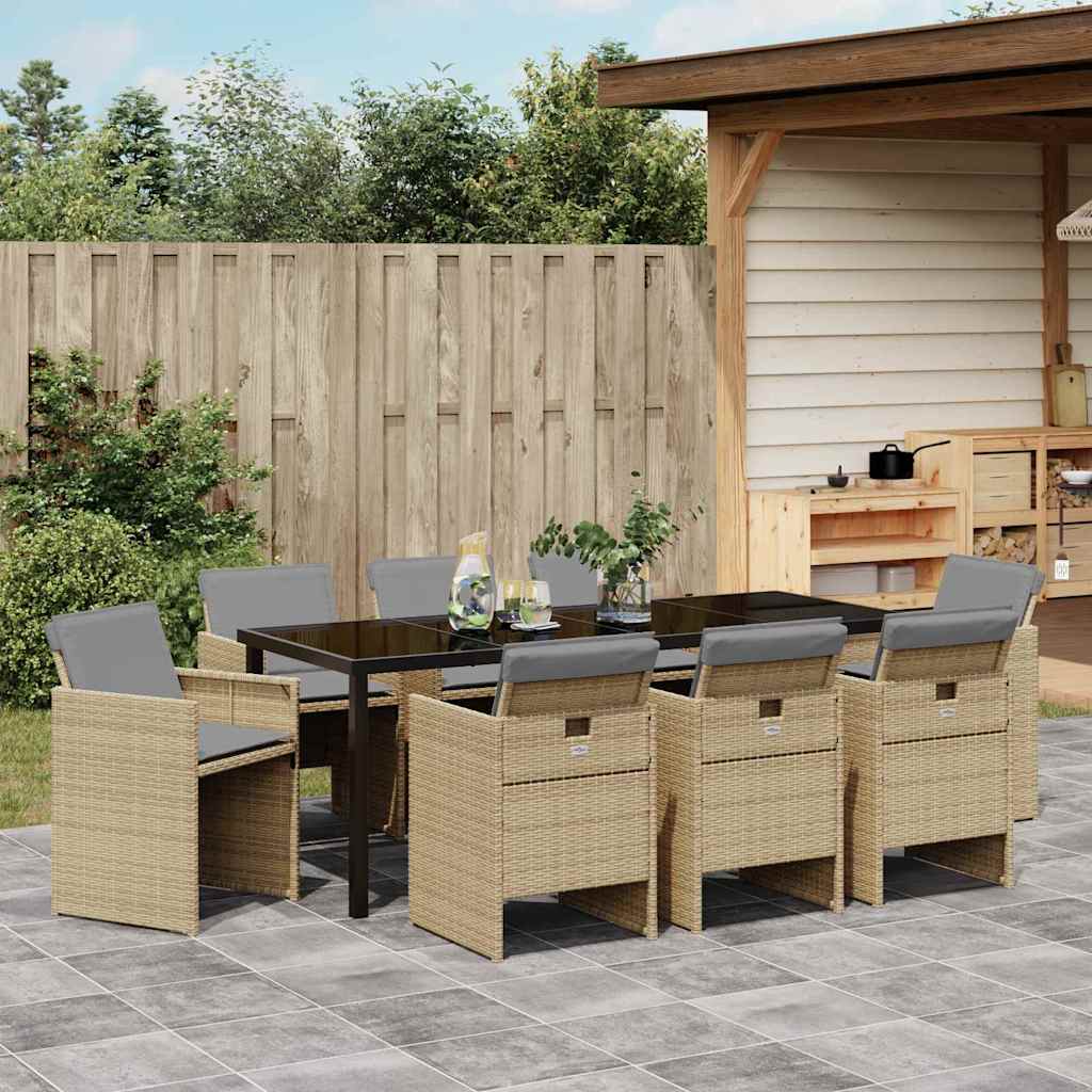 Tuin eettafelset met kussen 9 pcs Beige poly rattan – afbeelding 4