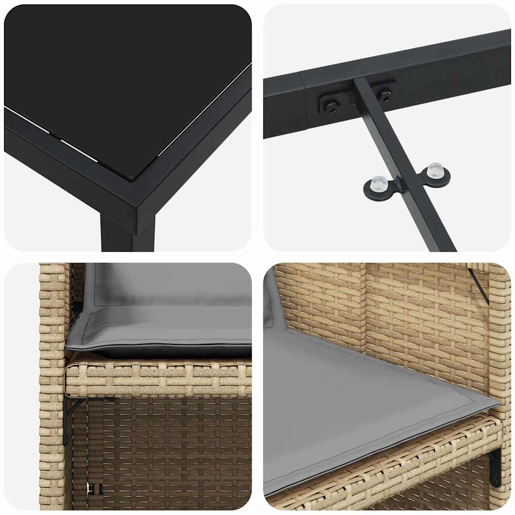 Tuin eettafelset met kussen 9 pcs Beige poly rattan – afbeelding 9