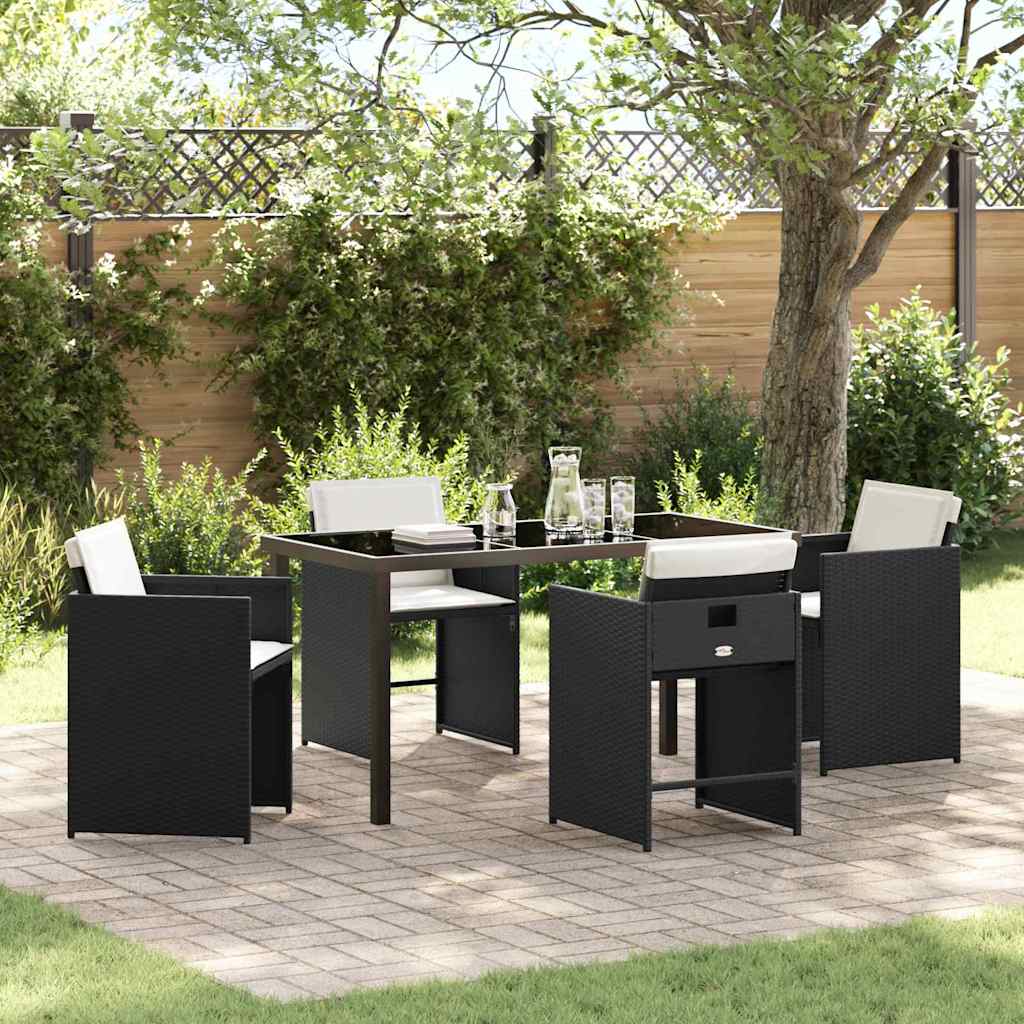 Tuin eettafelset met kussen 5 pcs Zwart poly rattan – afbeelding 1