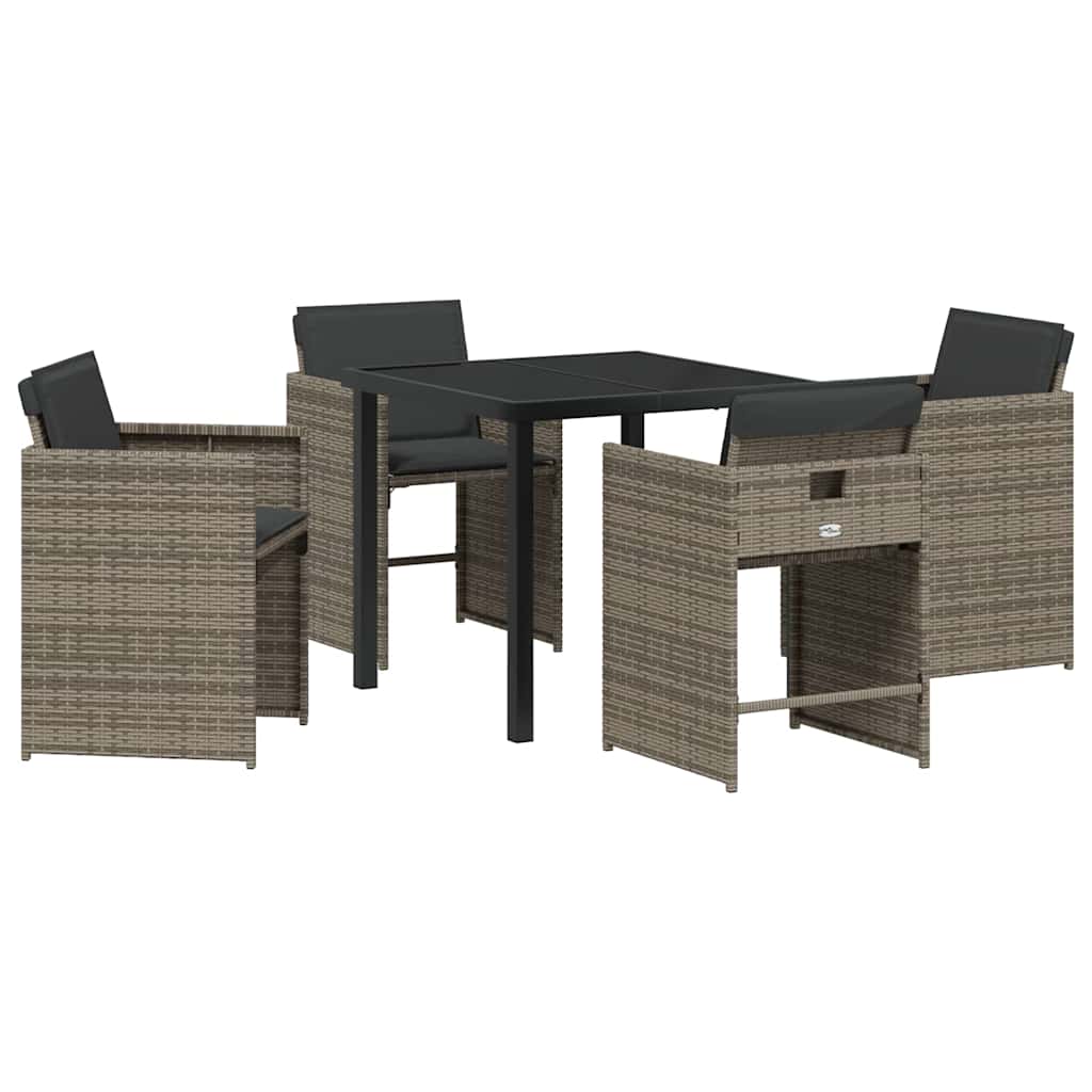 Tuin eettafelset met kussen 5 pcs Grijs poly rattan – afbeelding 2