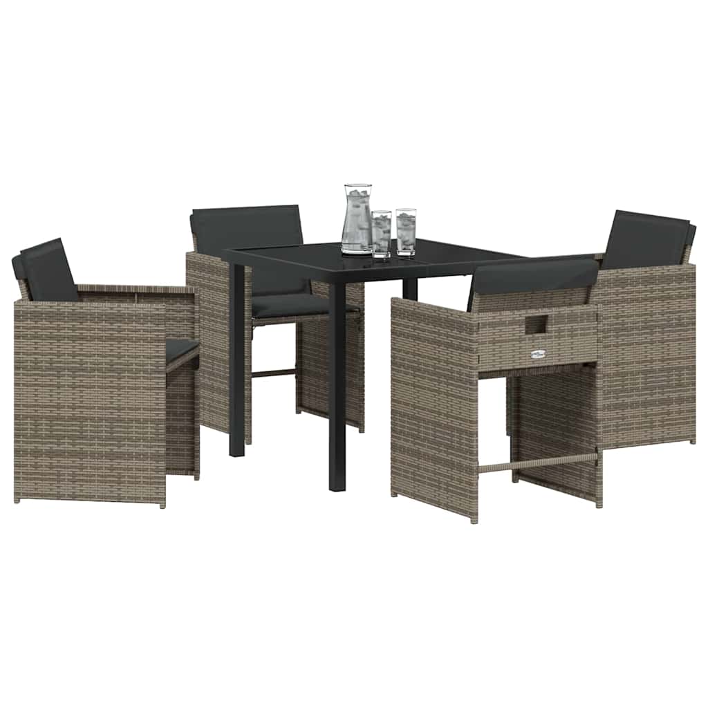 Tuin eettafelset met kussen 5 pcs Grijs poly rattan – afbeelding 3