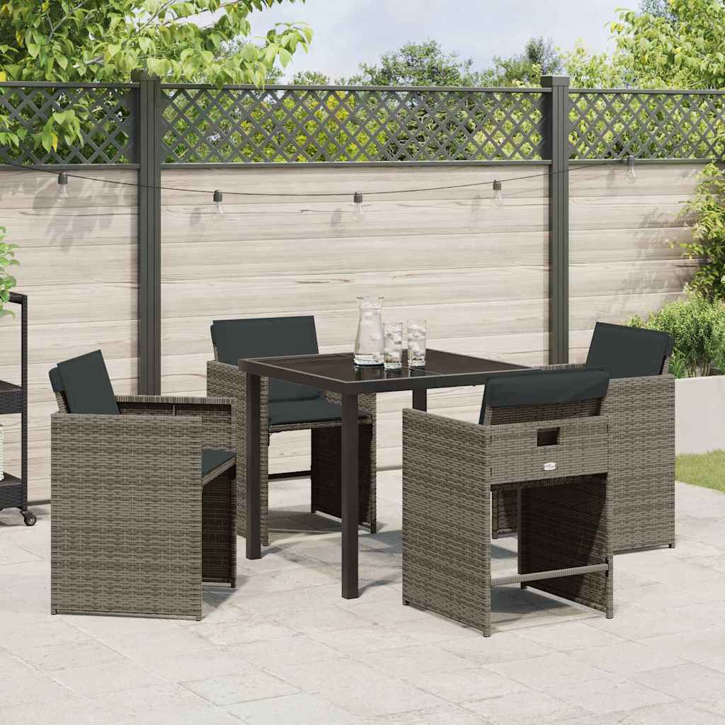 Tuin eettafelset met kussen 5 pcs Grijs poly rattan – afbeelding 4