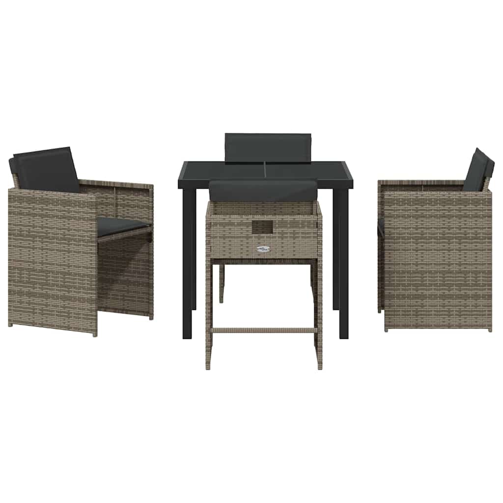 Tuin eettafelset met kussen 5 pcs Grijs poly rattan – afbeelding 7
