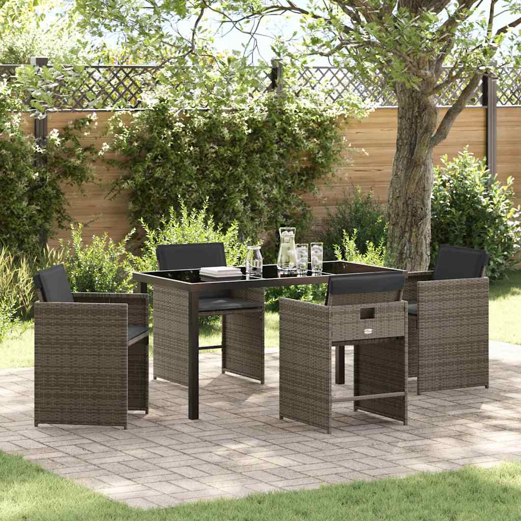Tuin eettafelset met kussen 5 pcs Grijs poly rattan – afbeelding 1