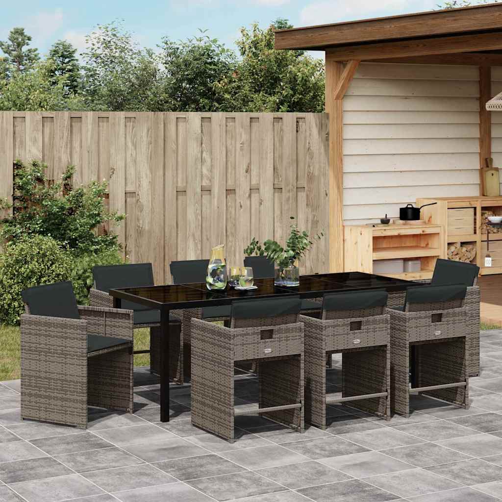Tuin eettafelset met kussen 9 pcs Grijs poly rattan – afbeelding 4