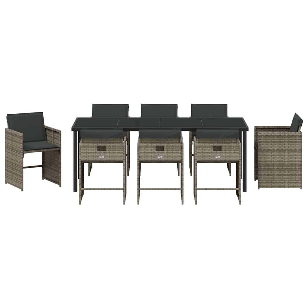 Tuin eettafelset met kussen 9 pcs Grijs poly rattan – afbeelding 7