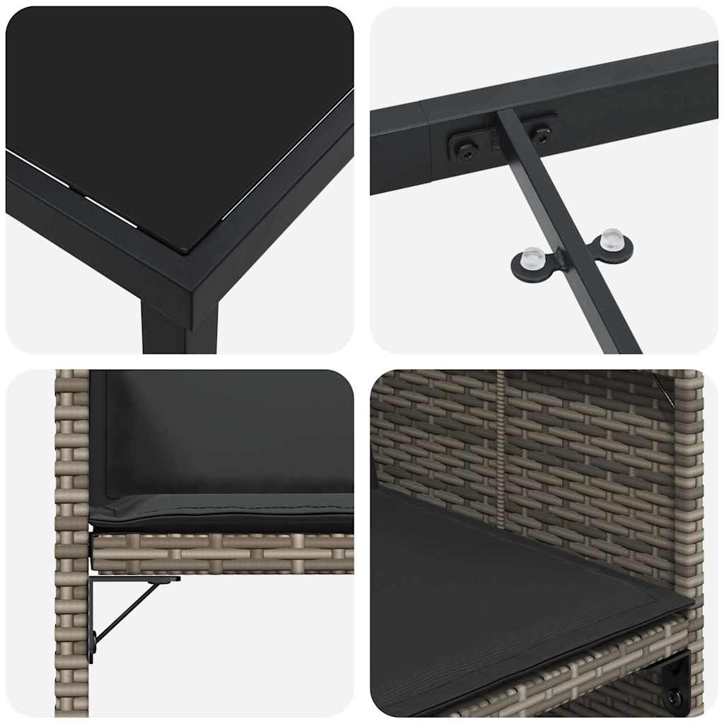 Tuin eettafelset met kussen 9 pcs Grijs poly rattan – afbeelding 9