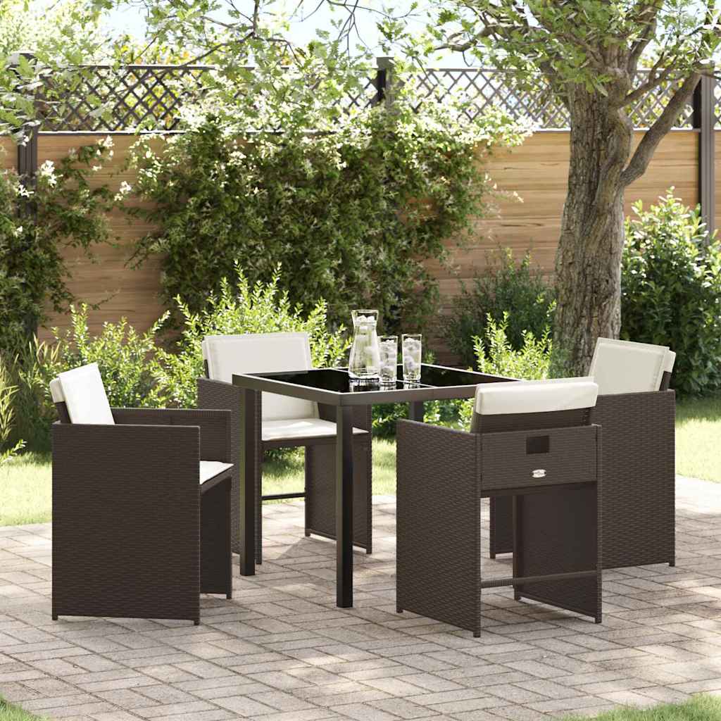 Tuin eettafelset met kussen 5 pcs Bruin poly rattan – afbeelding 1