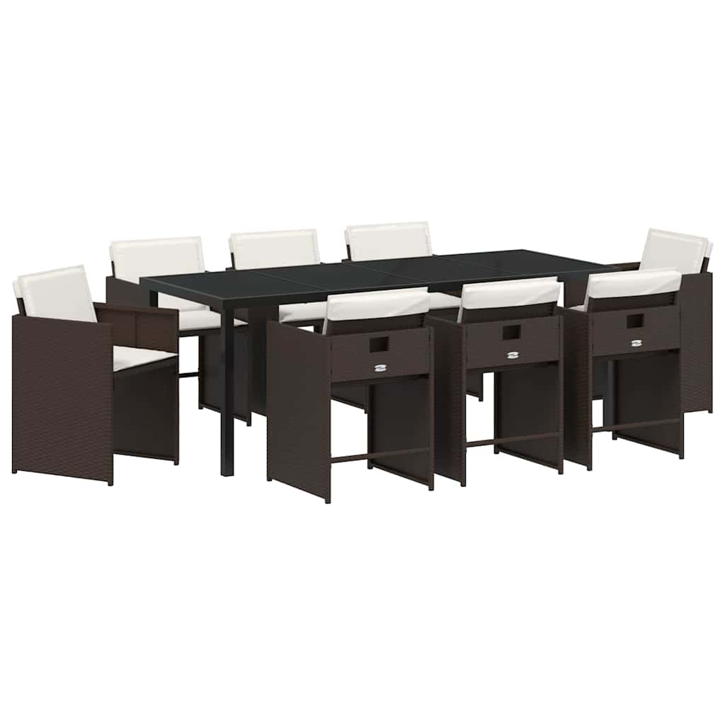 Tuin eettafelset met kussen 9 pcs Bruin poly rattan – afbeelding 2