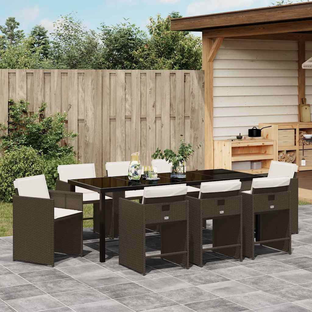 Tuin eettafelset met kussen 9 pcs Bruin poly rattan – afbeelding 4
