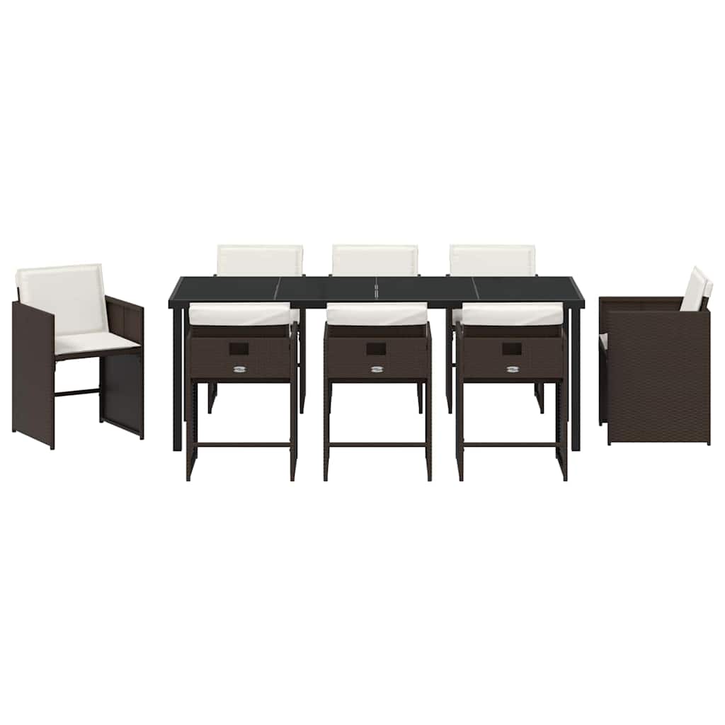 Tuin eettafelset met kussen 9 pcs Bruin poly rattan – afbeelding 7