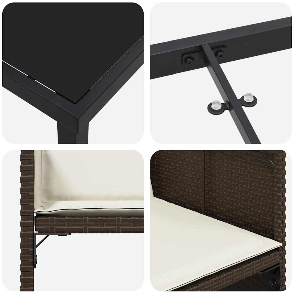 Tuin eettafelset met kussen 9 pcs Bruin poly rattan – afbeelding 9
