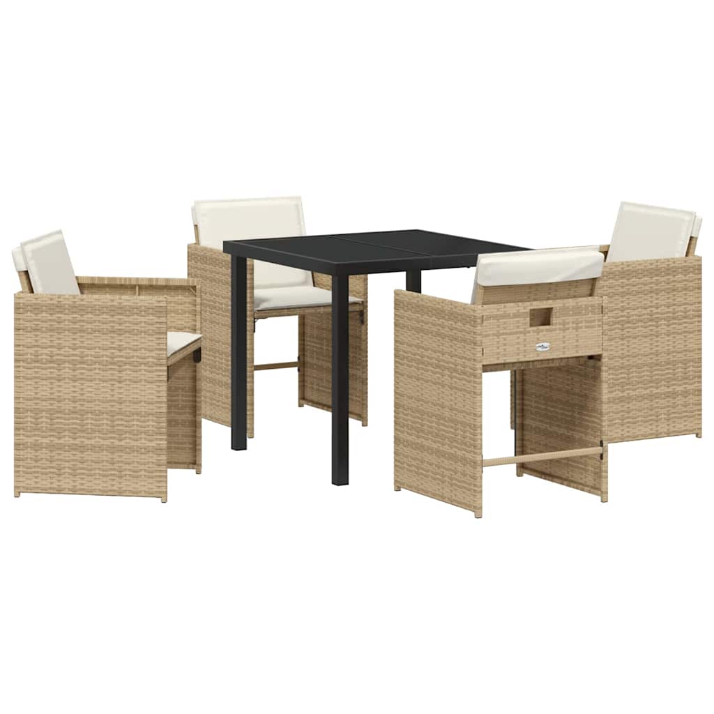 Tuin eettafelset met kussen 5 pcs Beige poly rattan – afbeelding 2