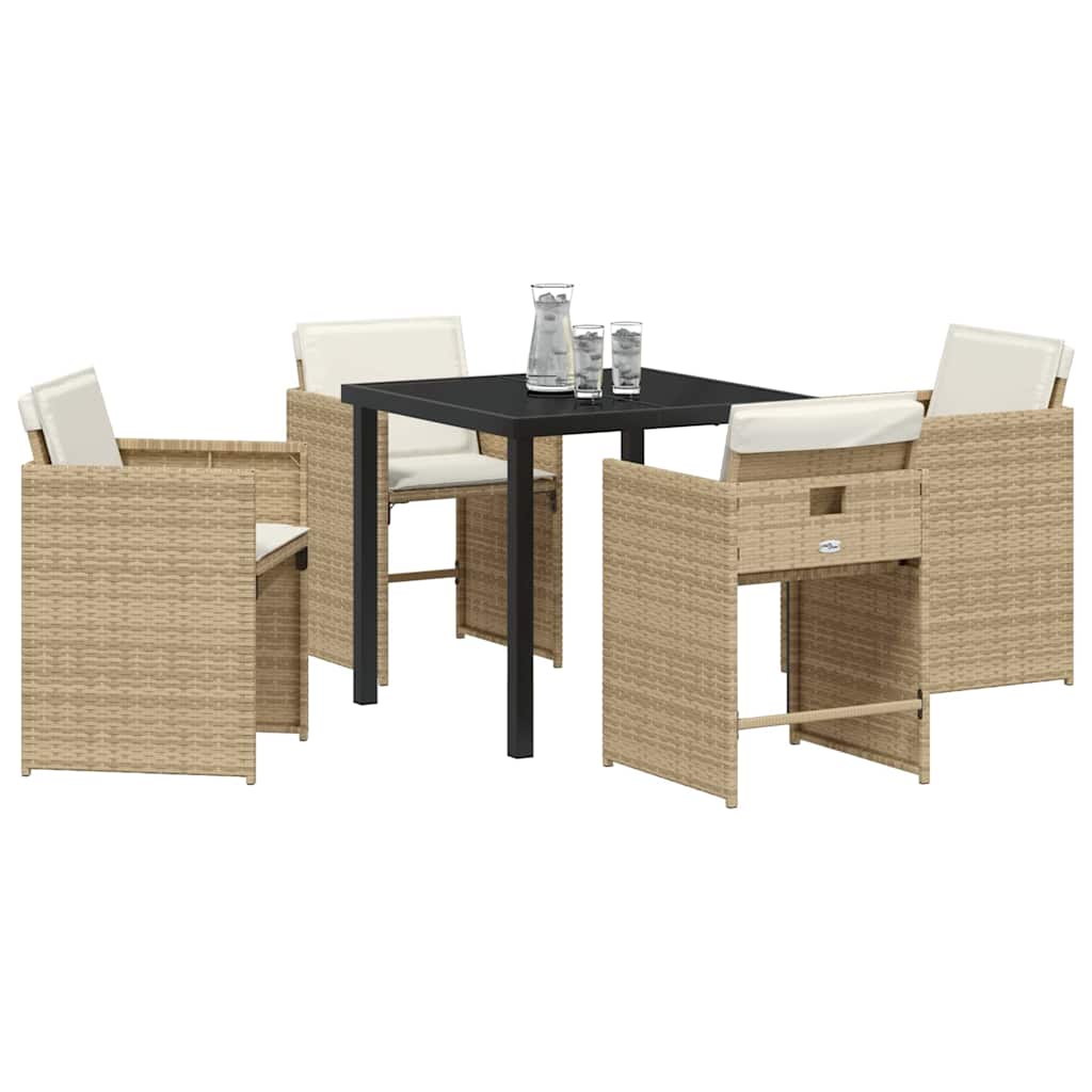 Tuin eettafelset met kussen 5 pcs Beige poly rattan – afbeelding 3