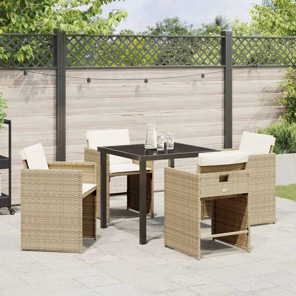 Tuin eettafelset met kussen 5 pcs Beige poly rattan – afbeelding 4