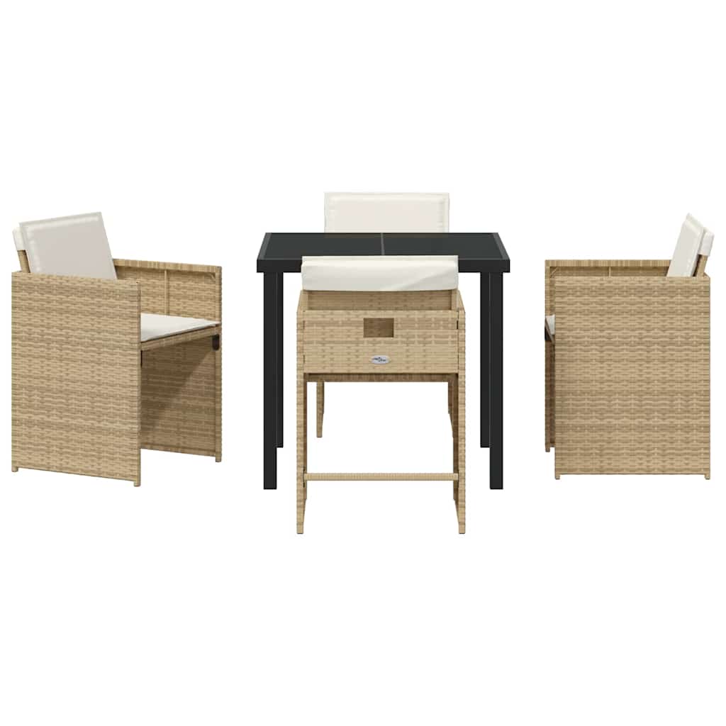 Tuin eettafelset met kussen 5 pcs Beige poly rattan – afbeelding 7