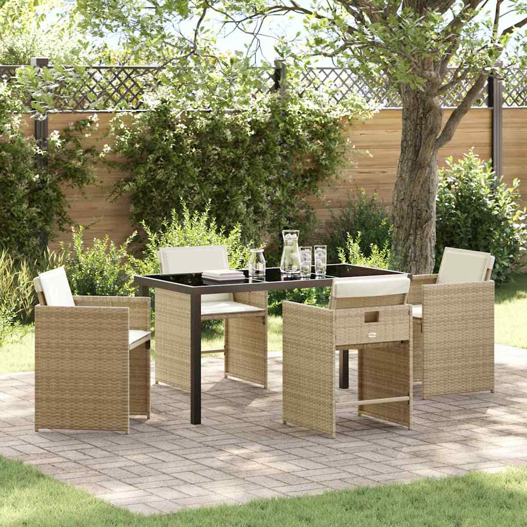 Tuin eettafelset met kussen 5 pcs Beige poly rattan – afbeelding 1