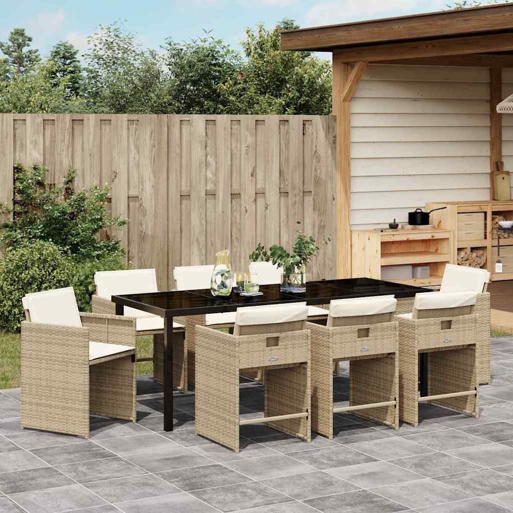 Tuin eettafelset met kussen 9 pcs Beige poly rattan – afbeelding 4