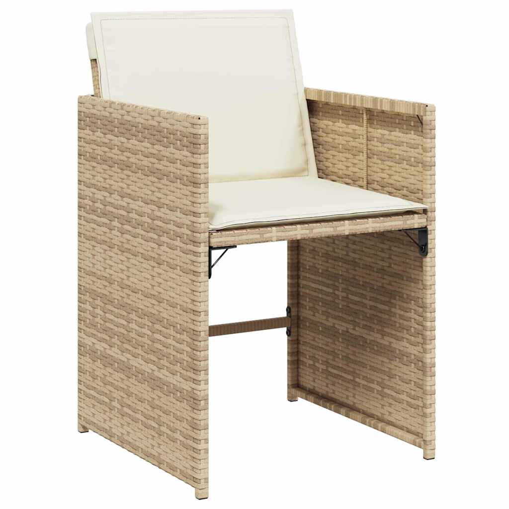 Tuin eettafelset met kussen 9 pcs Beige poly rattan – afbeelding 6