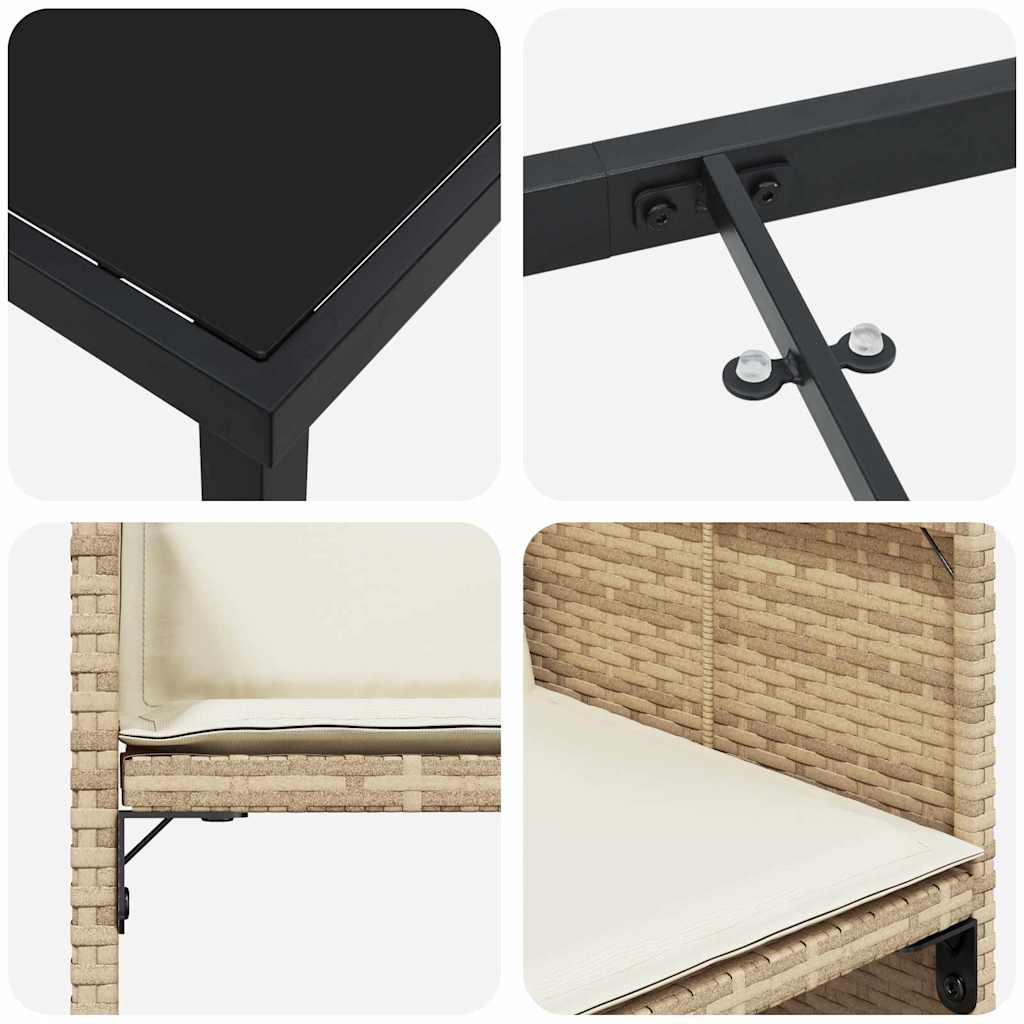 Tuin eettafelset met kussen 9 pcs Beige poly rattan – afbeelding 9