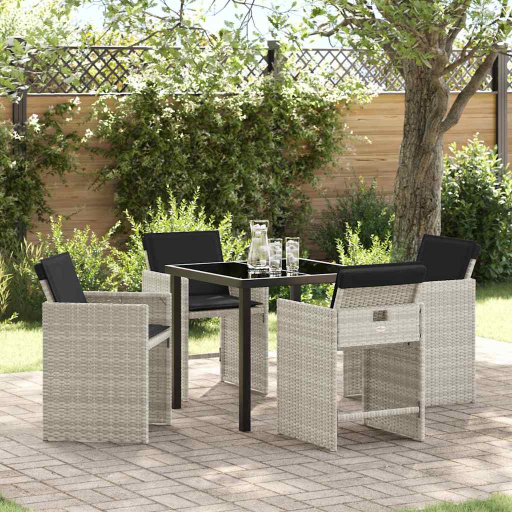 Tuin eettafelset met kussen 5 pcs Lichtgrijs poly rattan – afbeelding 1