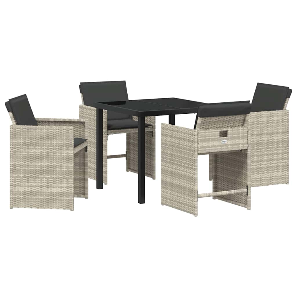 Tuin eettafelset met kussen 5 pcs Lichtgrijs poly rattan – afbeelding 2